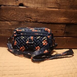 Lug Carousel Blue Floral Adjustable Convertible Belt Bag/ Crossbody RFID Purse